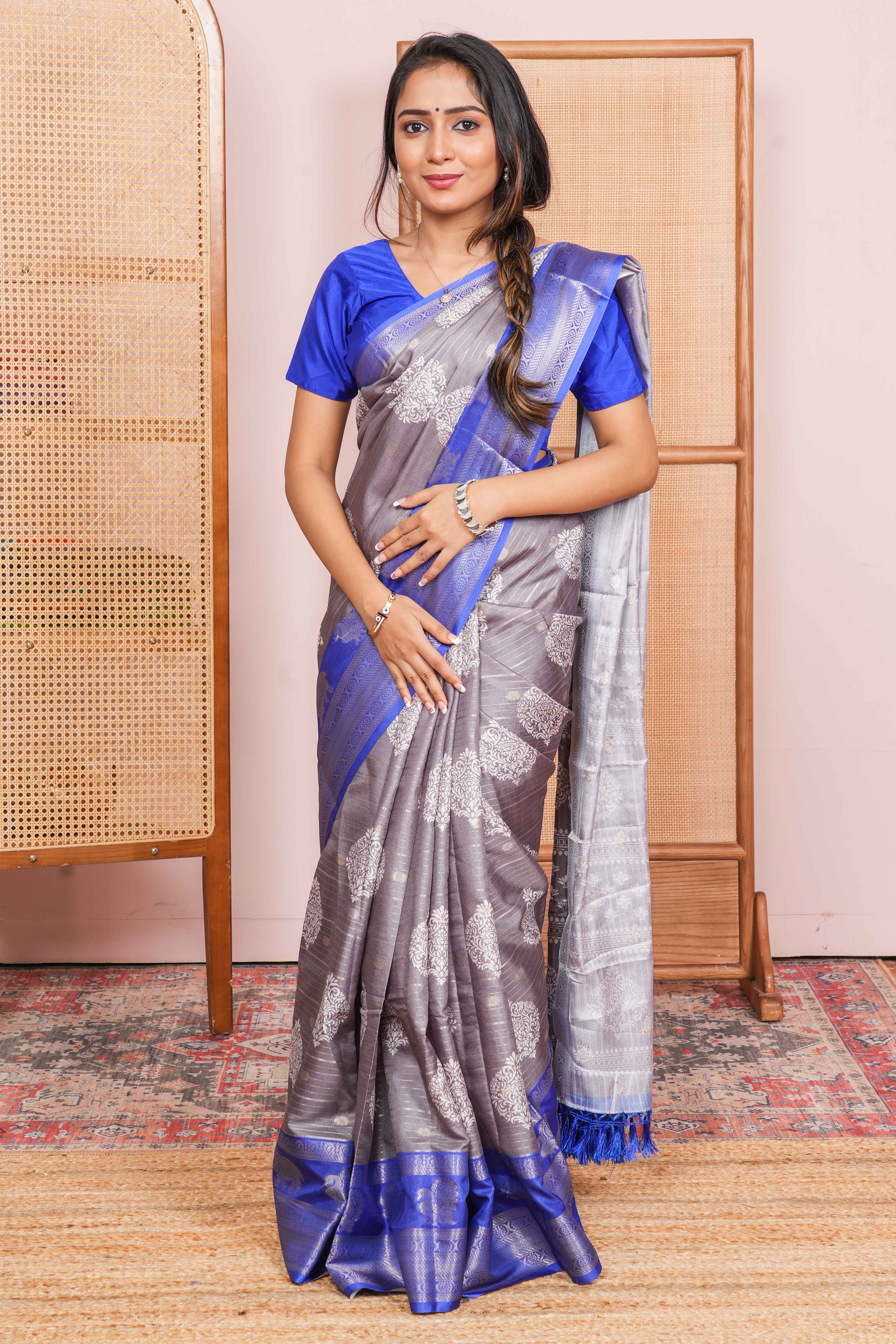 dola silk blue saree