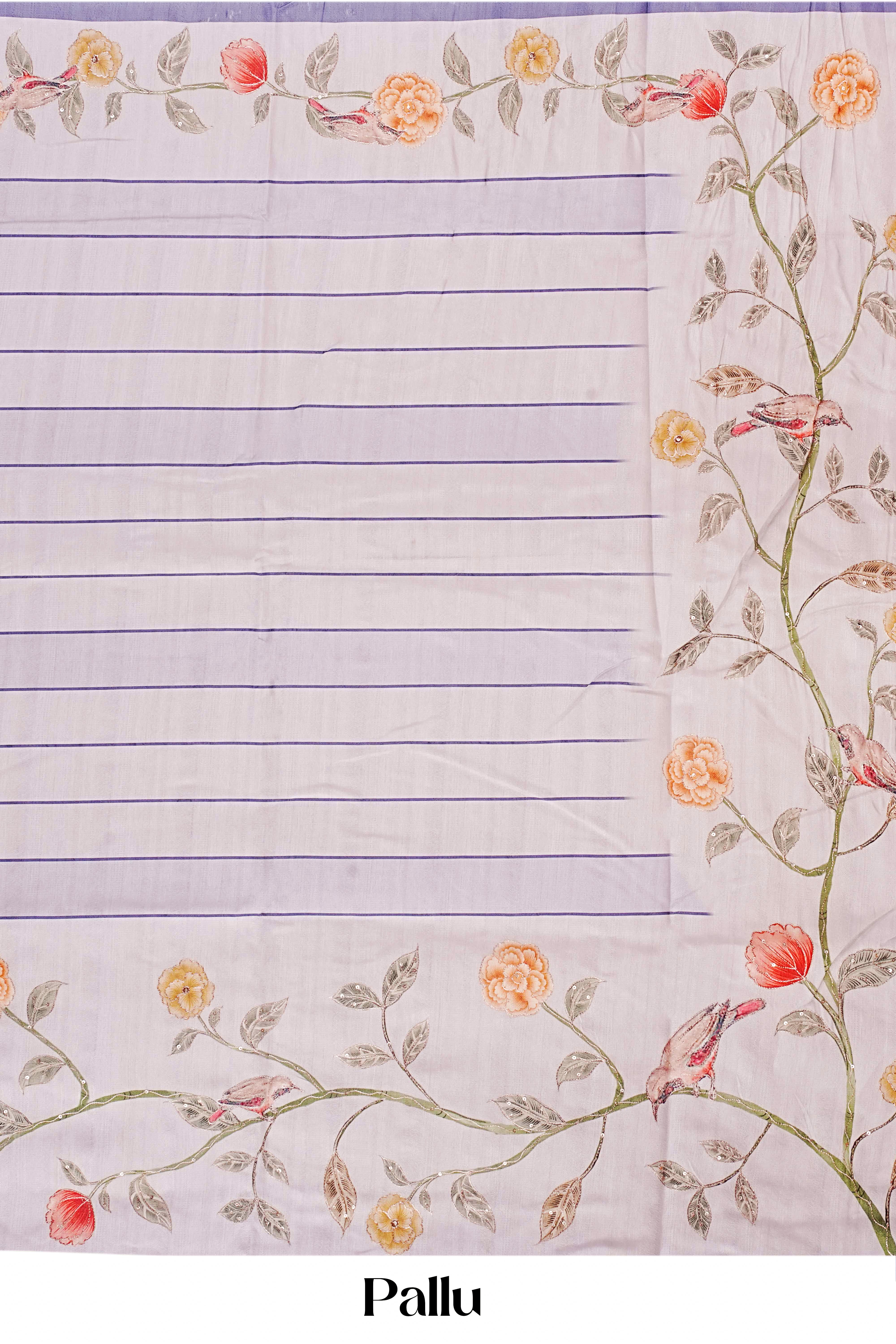 floral printed white pallu