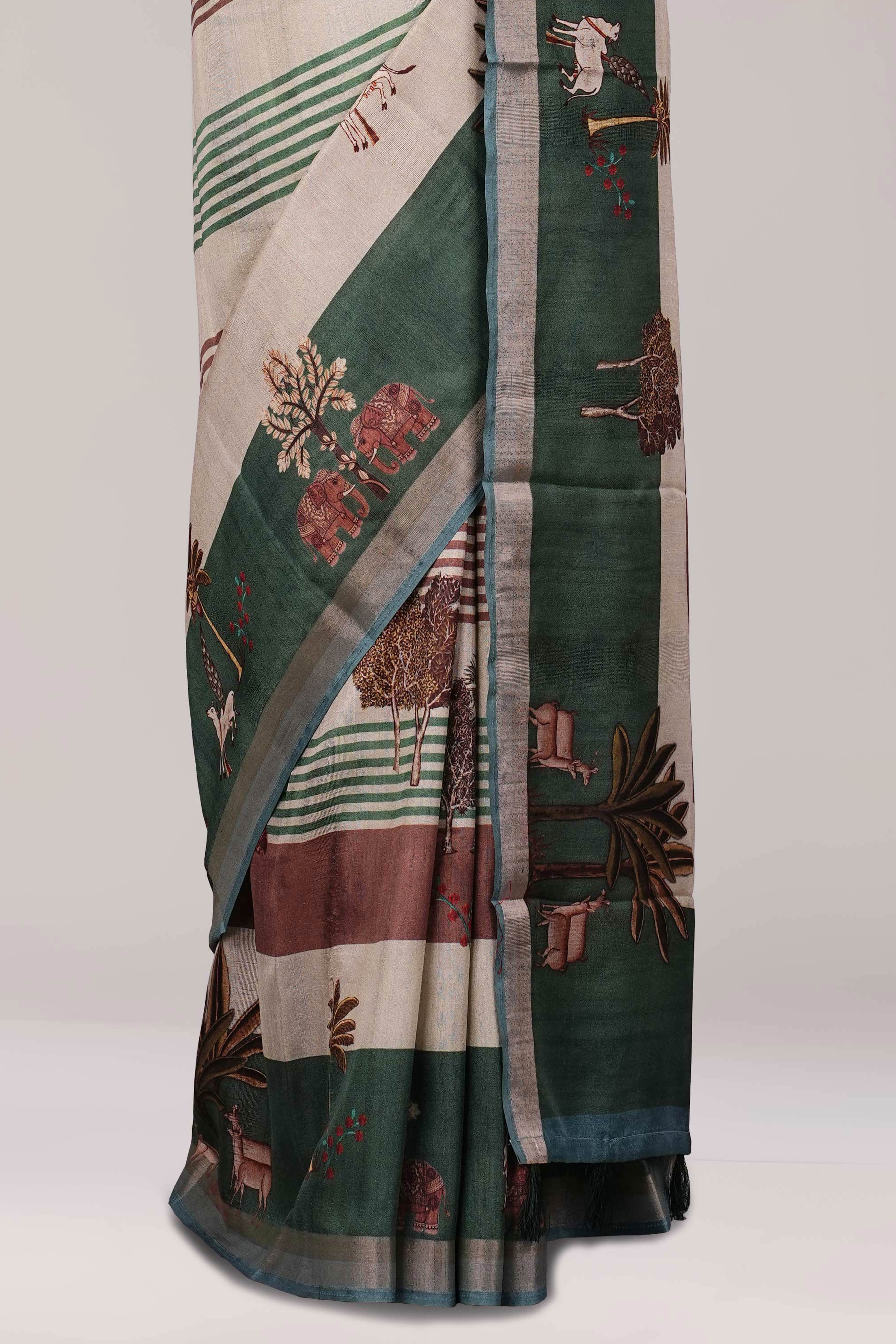 green and white digital printed saree