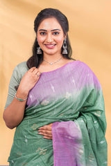 green saree with Striped zari pallu