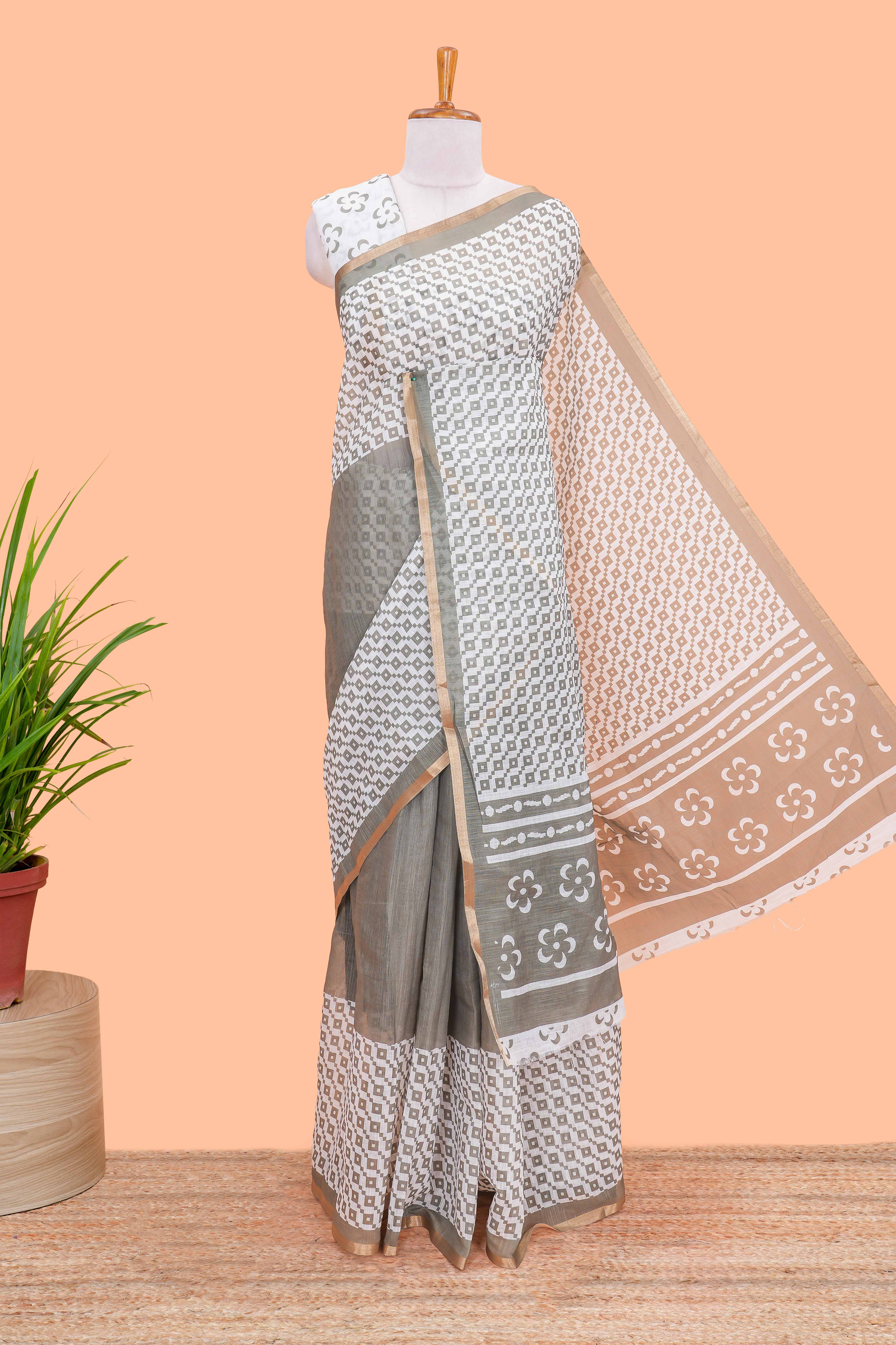 grey linen cotton sarees