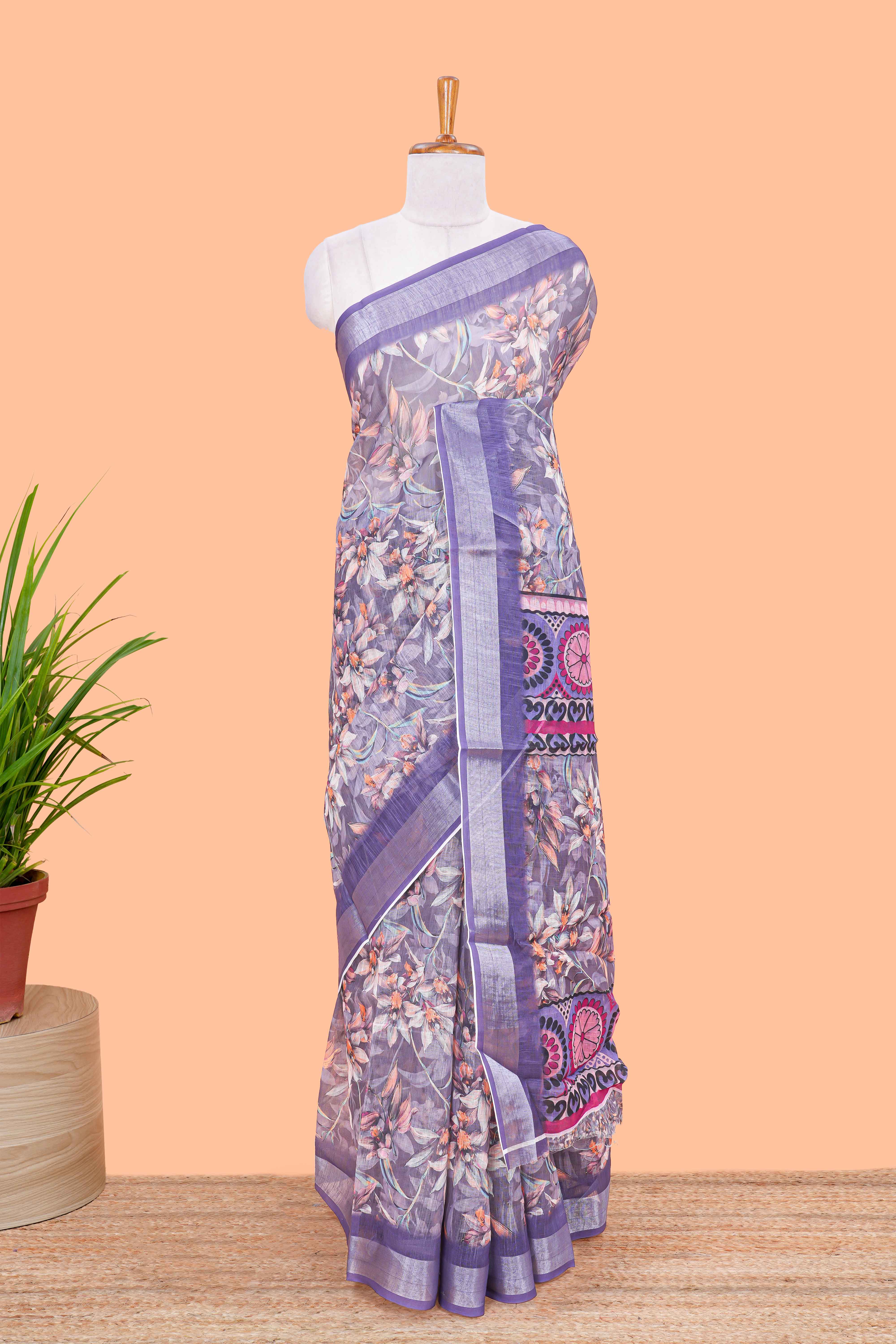 lavender floral print linen cotton