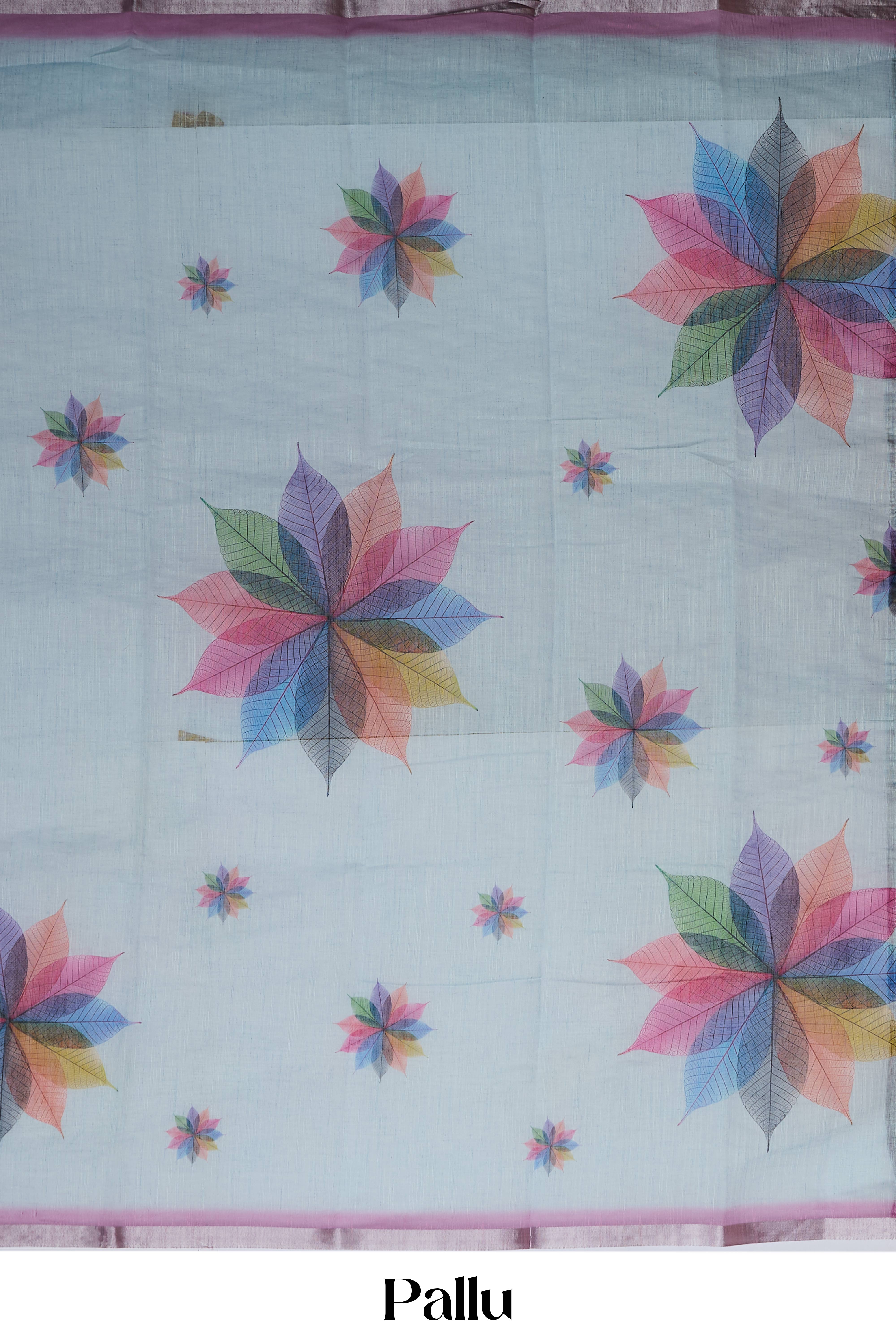 linen zari border saree in blue