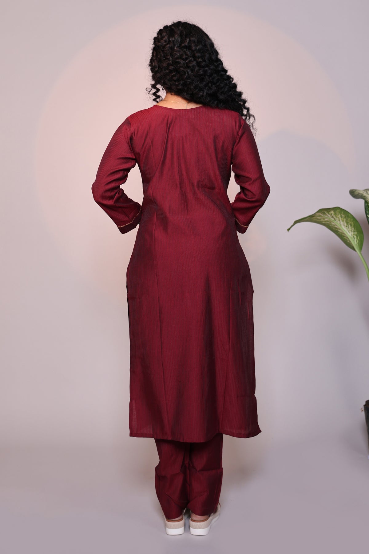 Maroon embroidery 3/4 slevee salwar suit with matching pant and floral printed dupatta