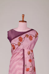 pink floral saree with violet boredr