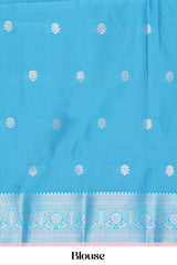 pink lichi silk saree with blue blouse