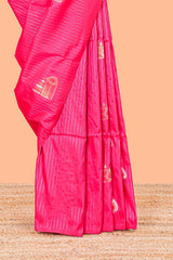 pink saree Gold zari butti