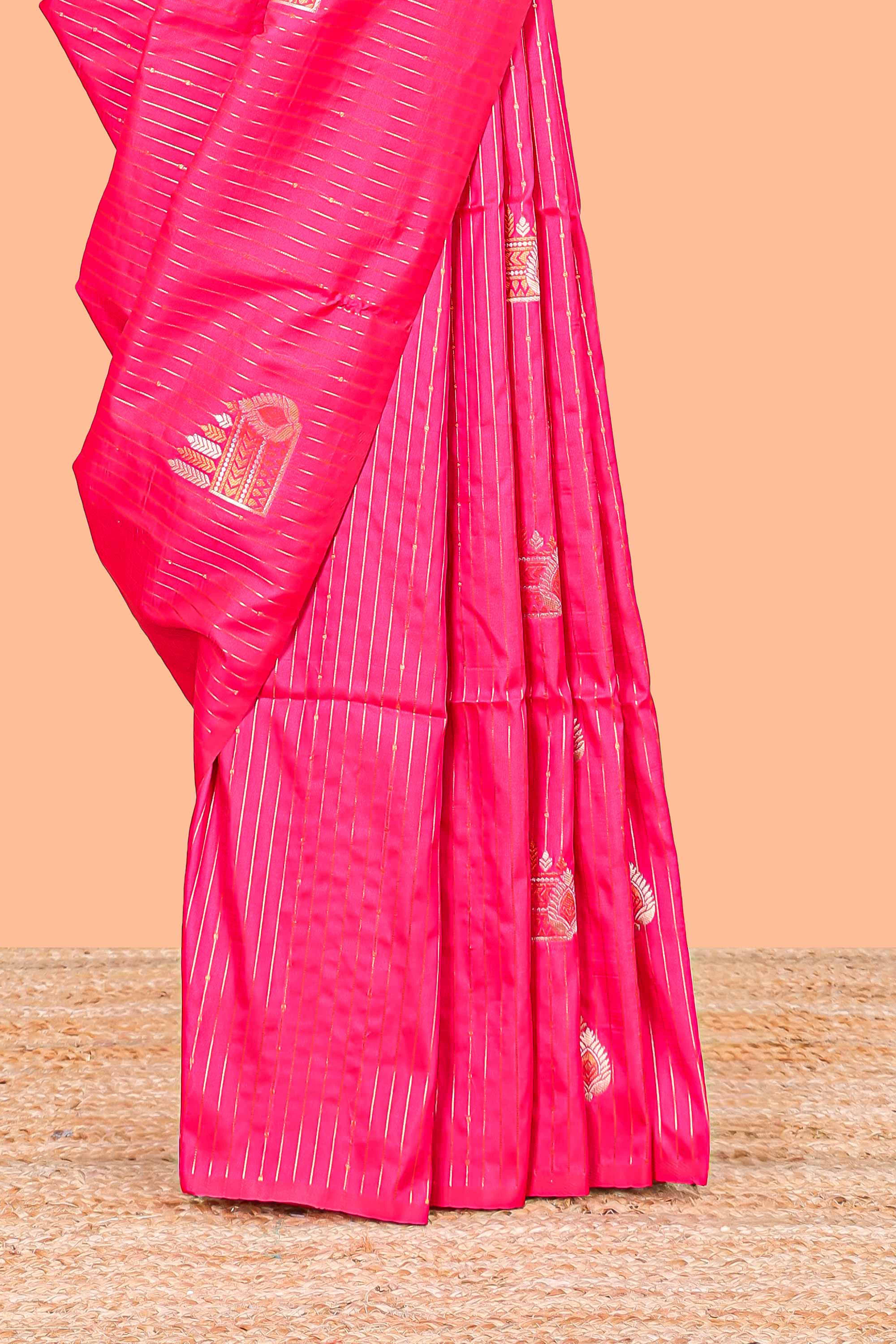 pink saree Gold zari butti