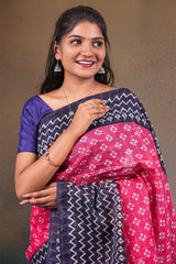 pink thread butta contrast pallu linen