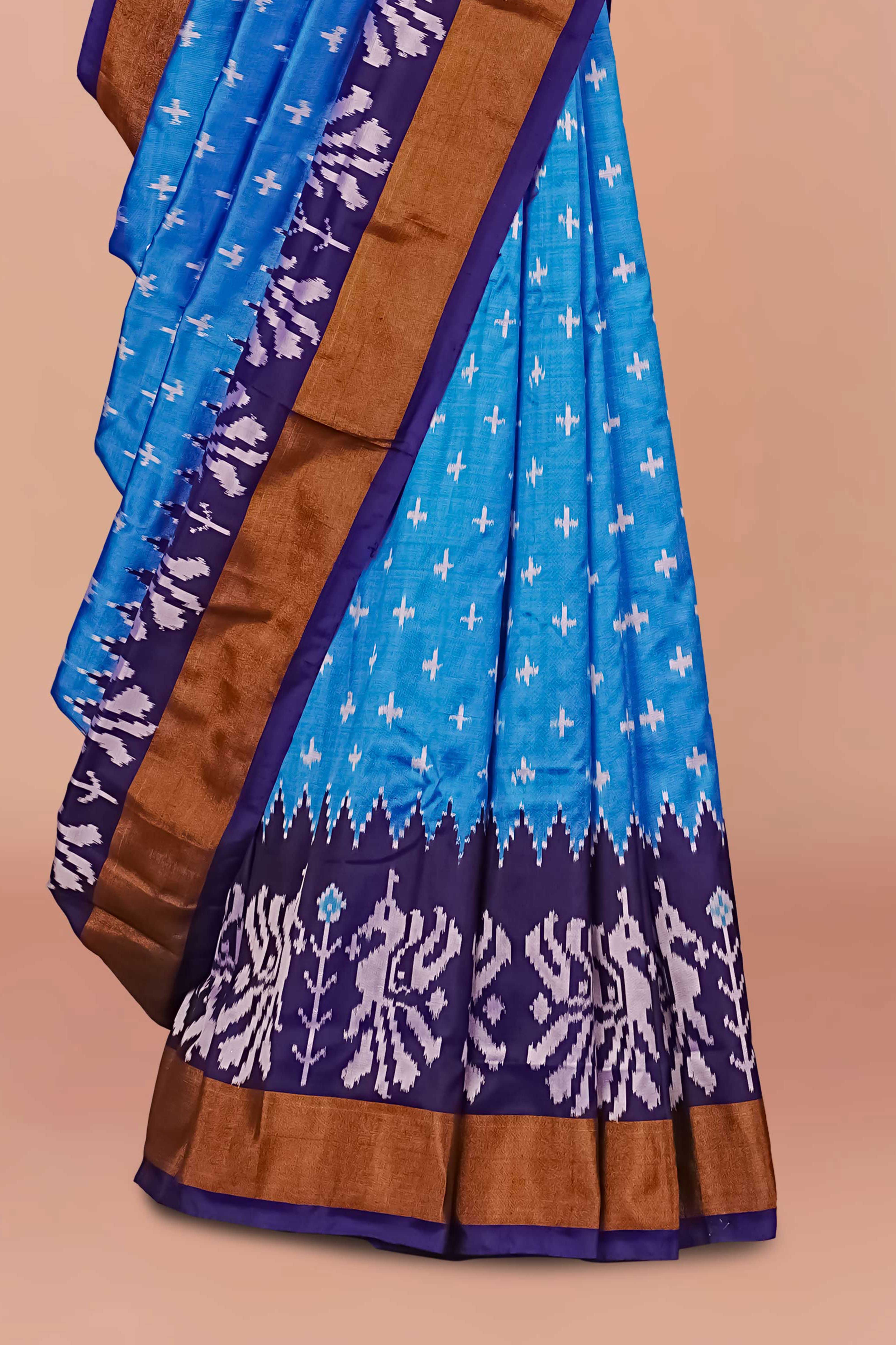 sky blue Pochampally ikkat silk