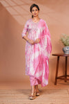 Pink embroidery floral design A line anarkali with self bottom and matching dubatta