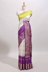 yellow and violet color dola silk woven saree