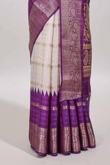 yellow and violet color dola silk elegant saree