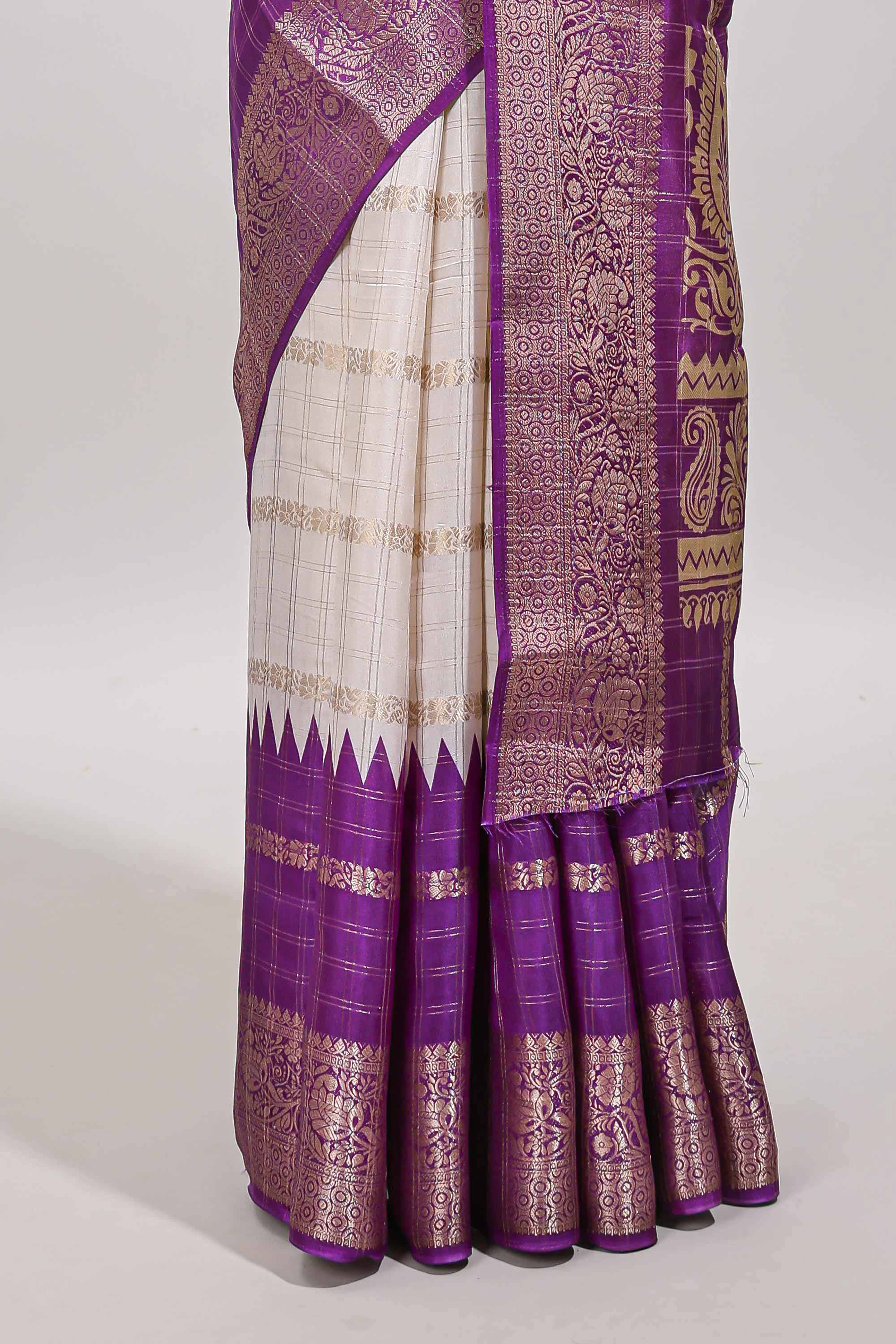 yellow and violet color dola silk elegant saree