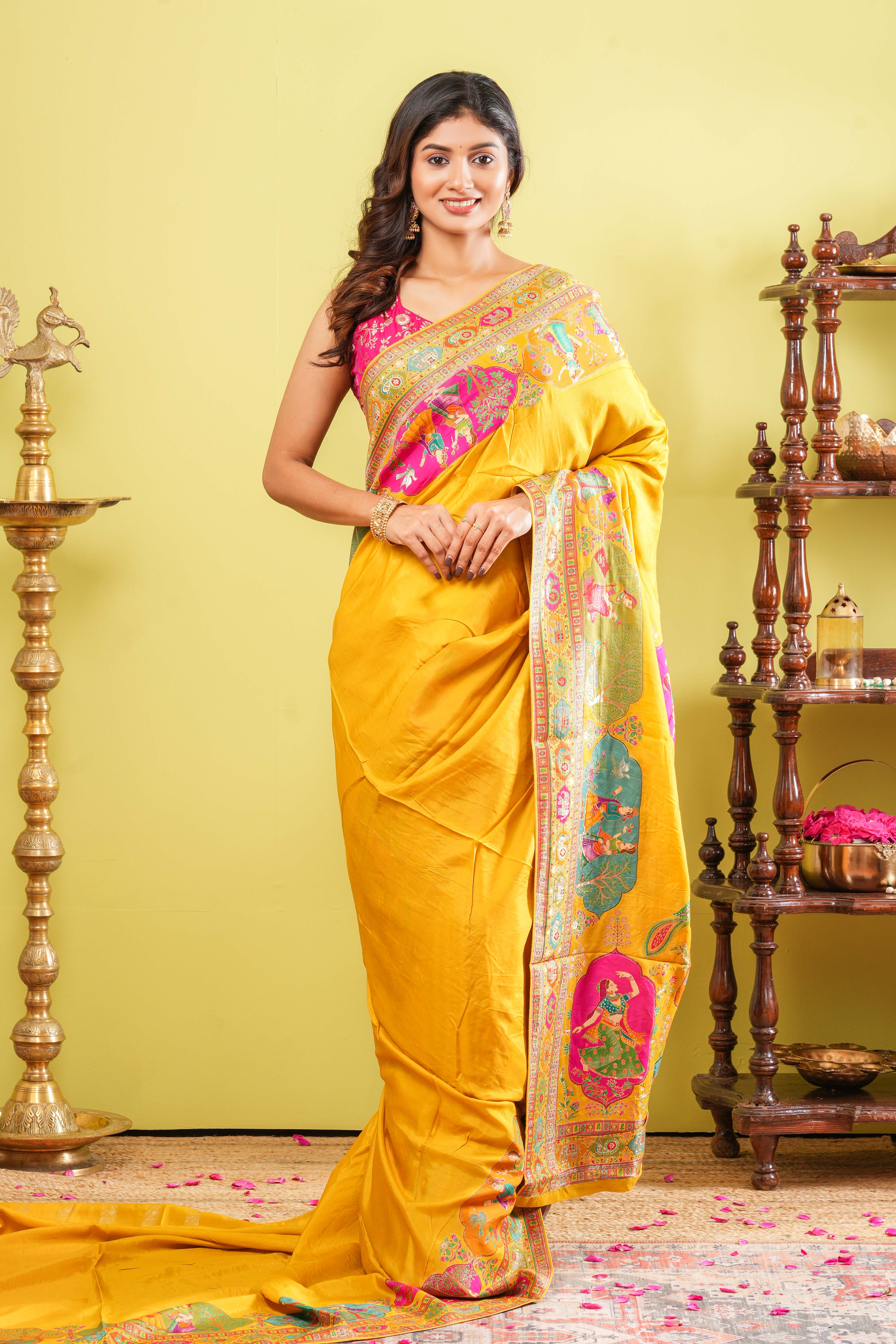 yellow pure viscose saree