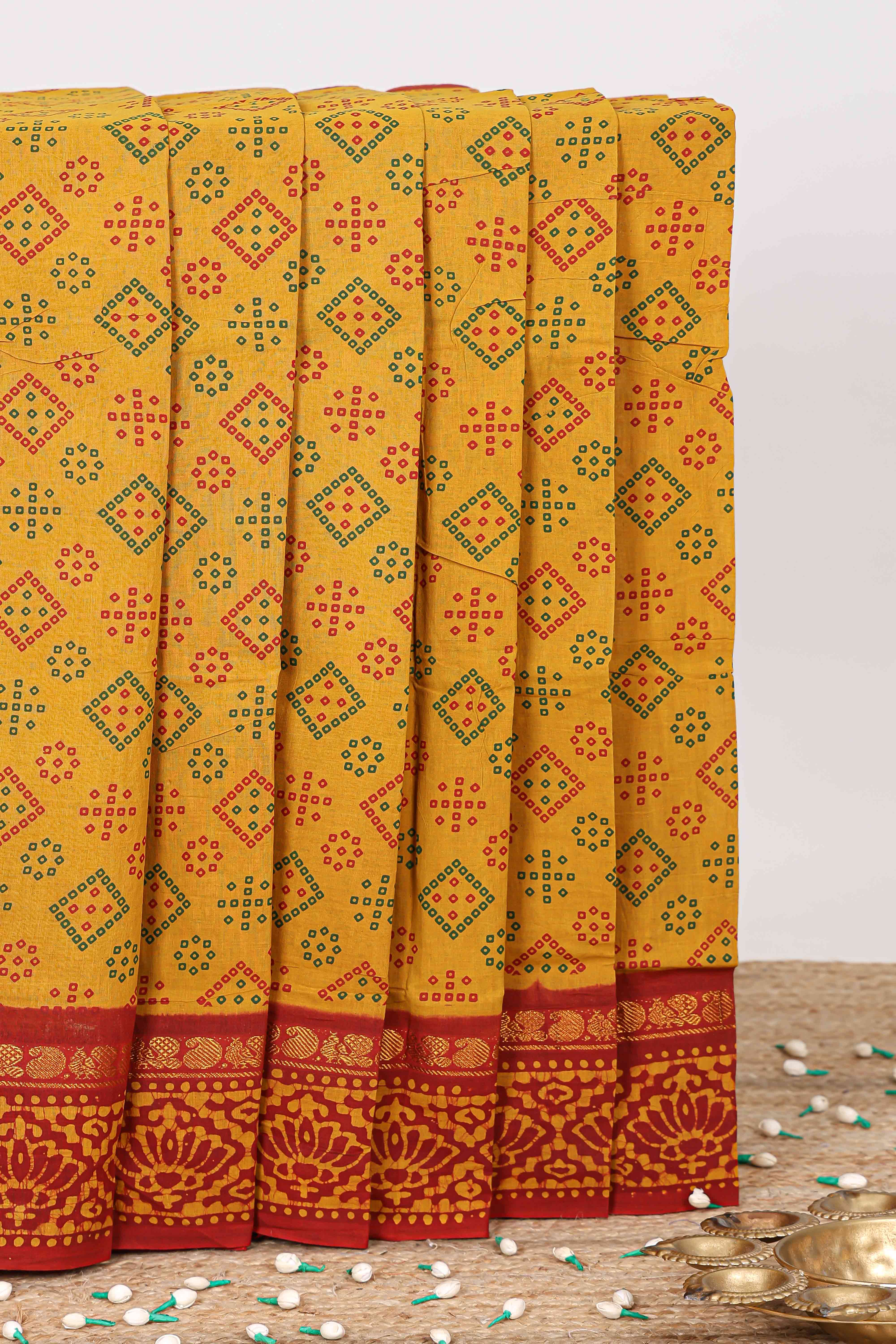 yellow sungudi cotton saree