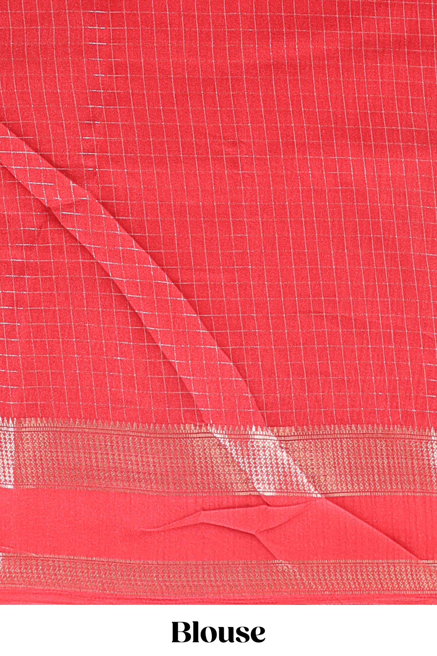 Green checked dola silk saree with contrast zari bentex border and blouse