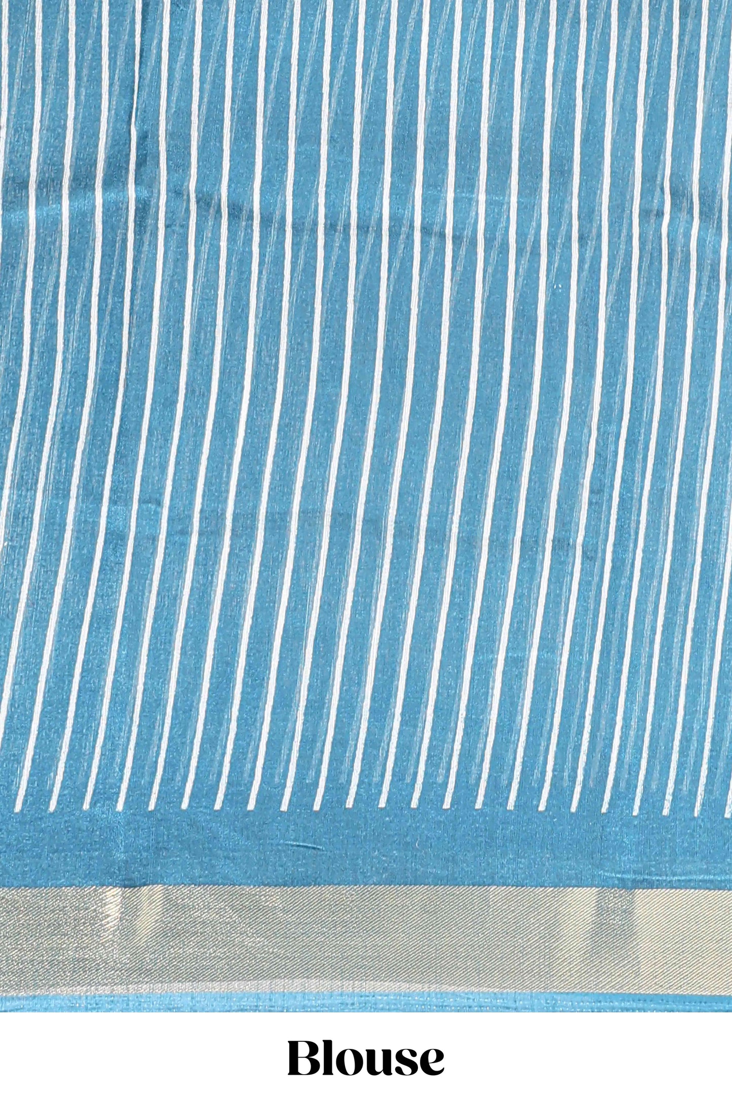 White geometric design ikkat style linen cotton saree with contrast border and striped blouse