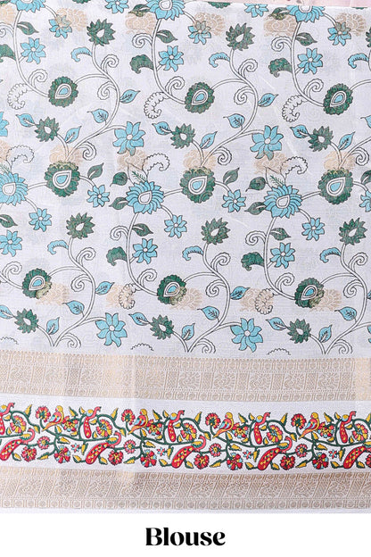 Blue peacock zari motifs dola silk saree with contrast bentex birds and floral vines border and pallu