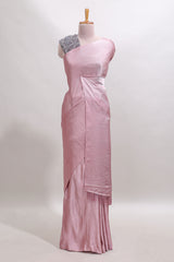 Borderless pink plain chiffon saree with contrast embroidery blouse