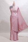 Borderless pink plain chiffon saree with contrast embroidery blouse
