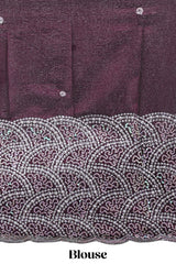 Borderless pink plain chiffon saree with contrast embroidery blouse