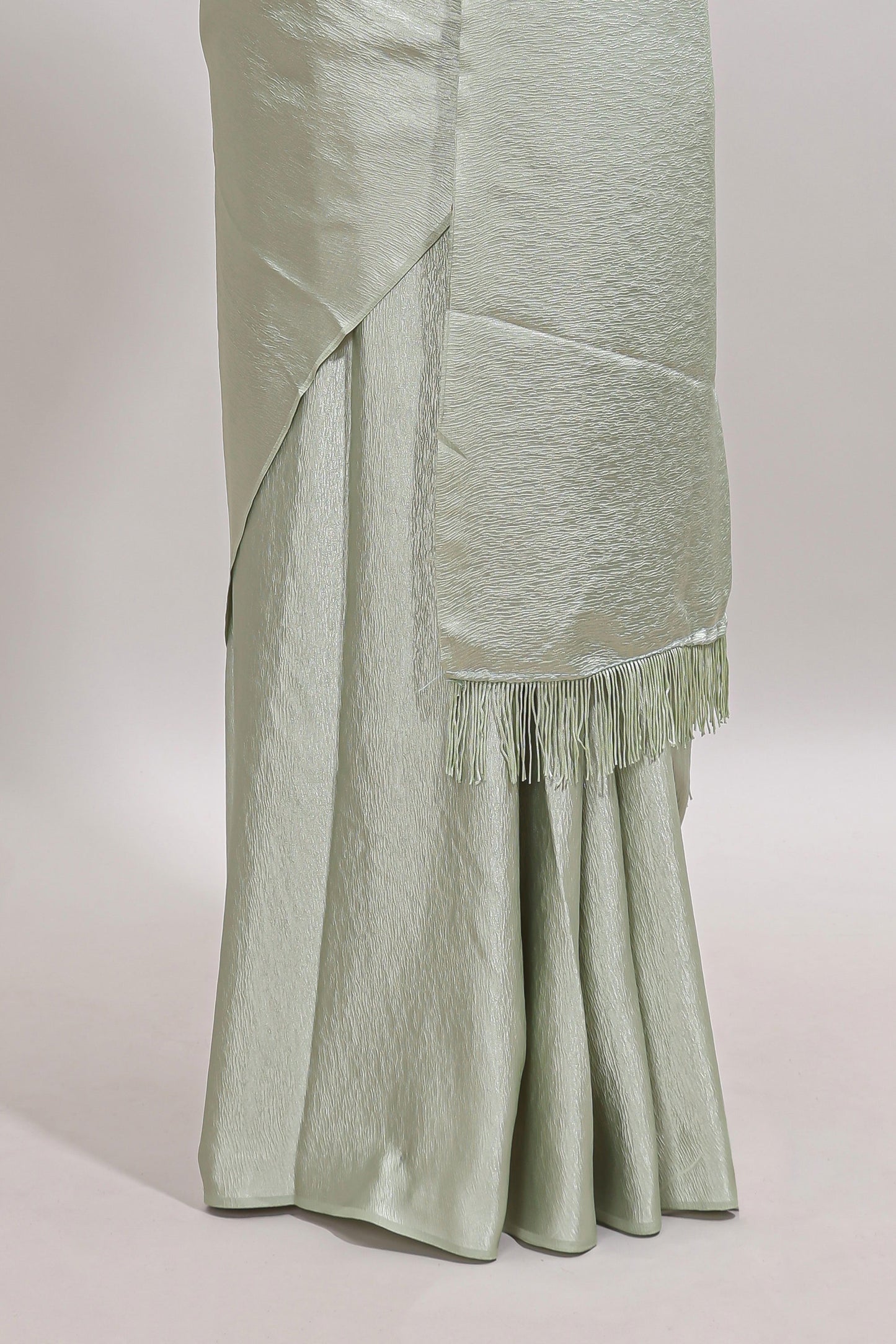 Borderless green plain chiffon saree with contrast embroidery blouse
