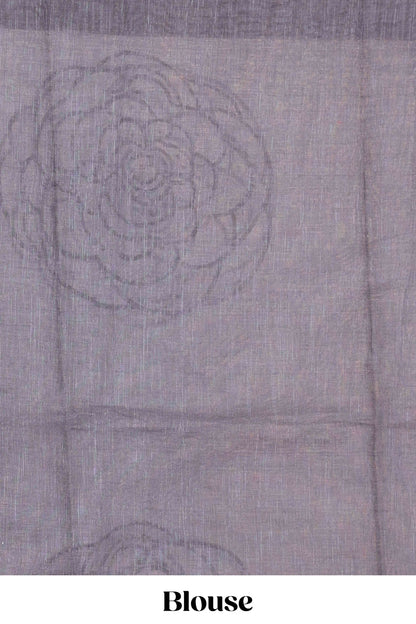 White linen saree with pencil print, contrast border and Blouse