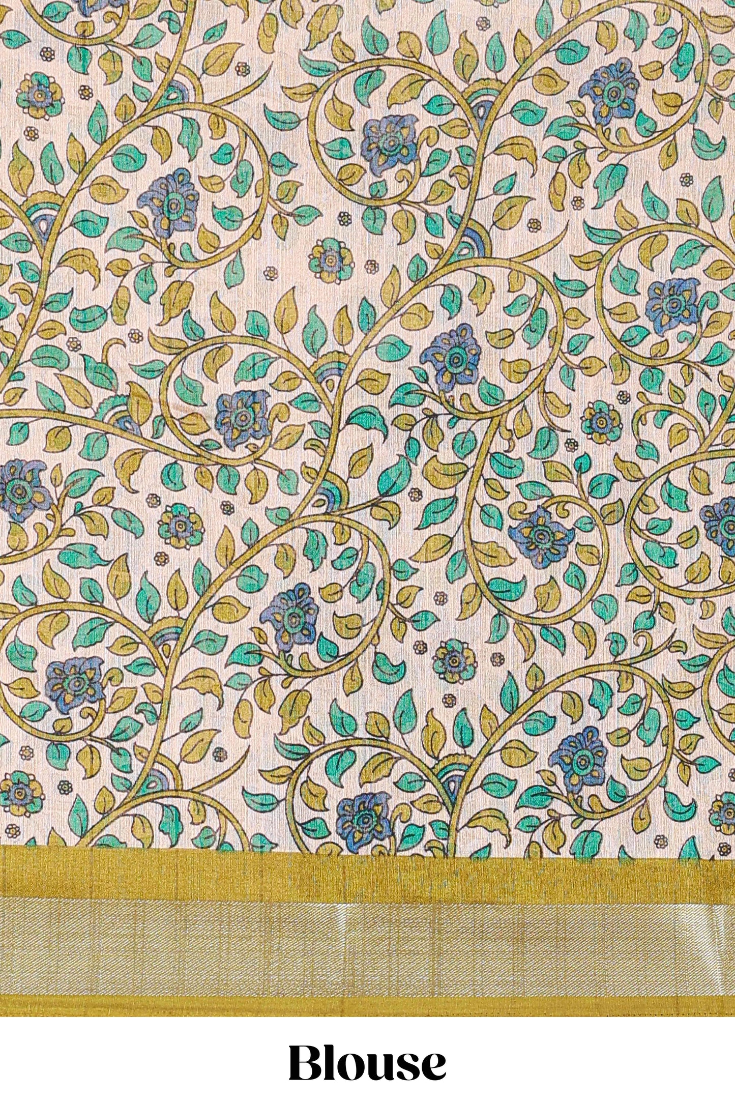 Blue linen cotton striped saree with contrast silver zari border and kalamkari pallu