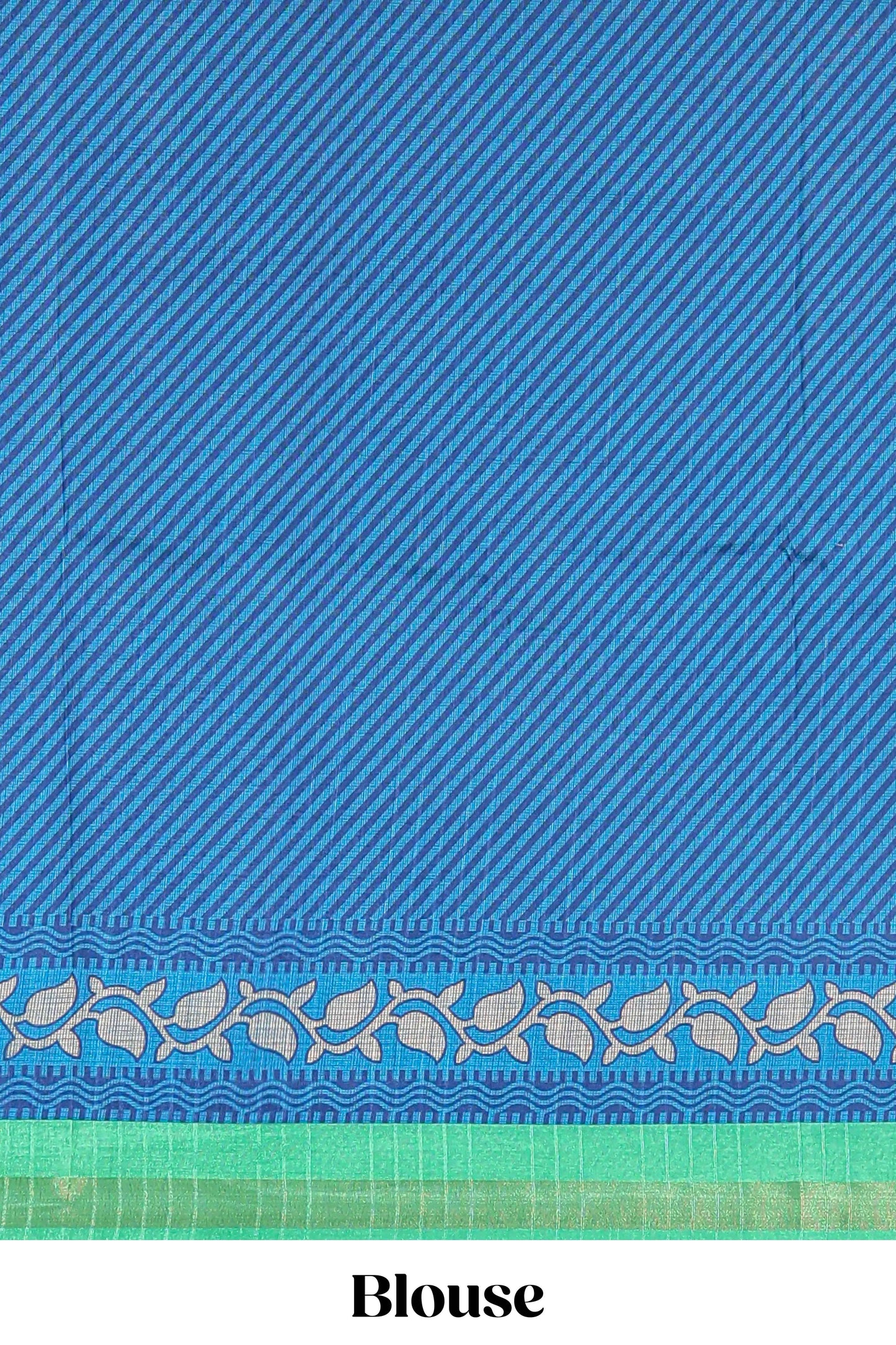 Blue semi tussar silk saree with all over paisley butta, geometric ikkat pattern and zari border