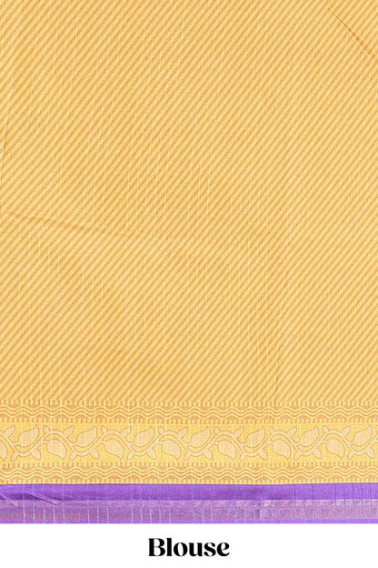 Orange semi tussar silk saree with all over paisley butta, geometric ikkat pattern and zari border