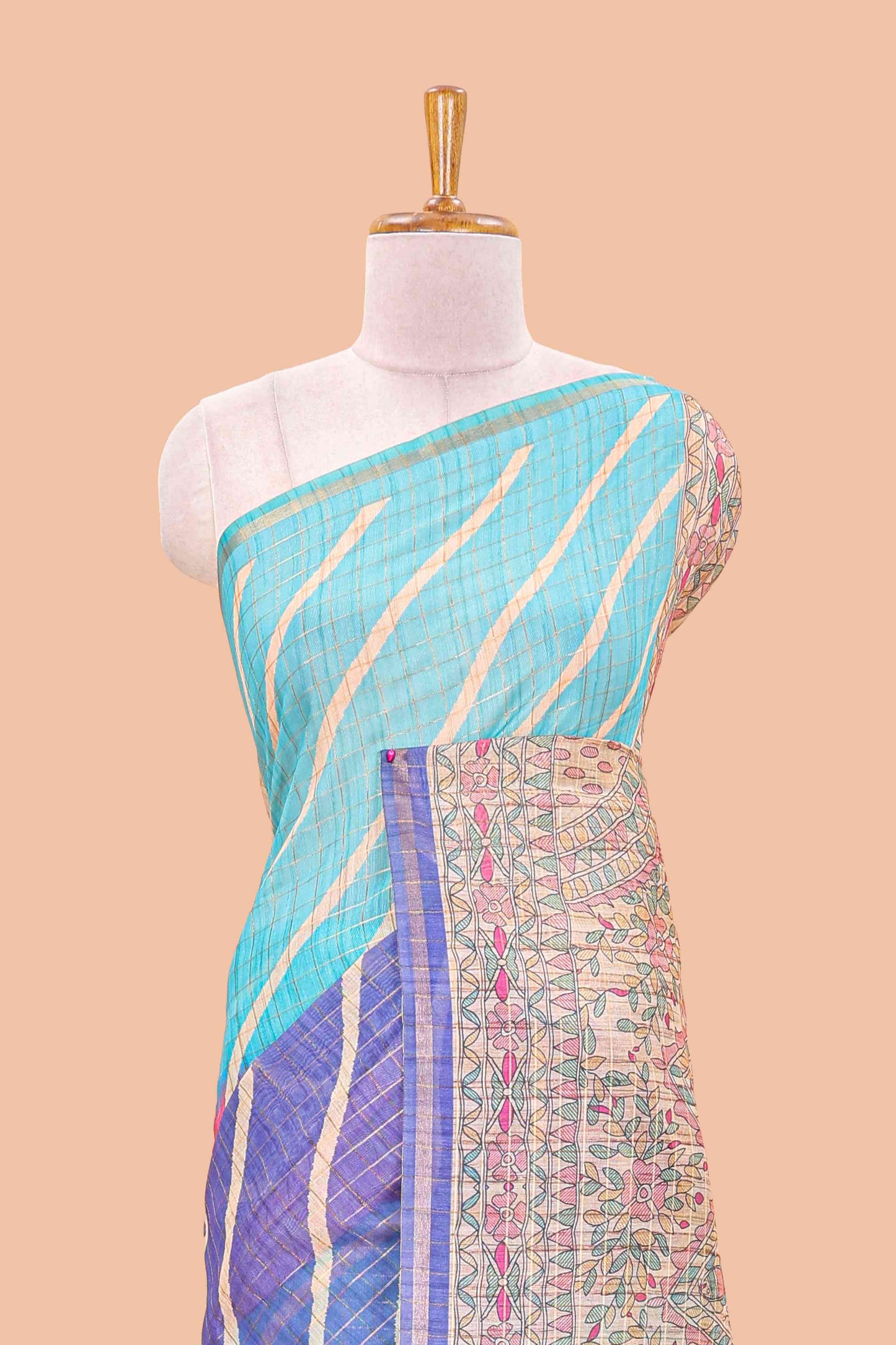 Multicolor chanderi cotton leheriya print saree with madhubani pallu