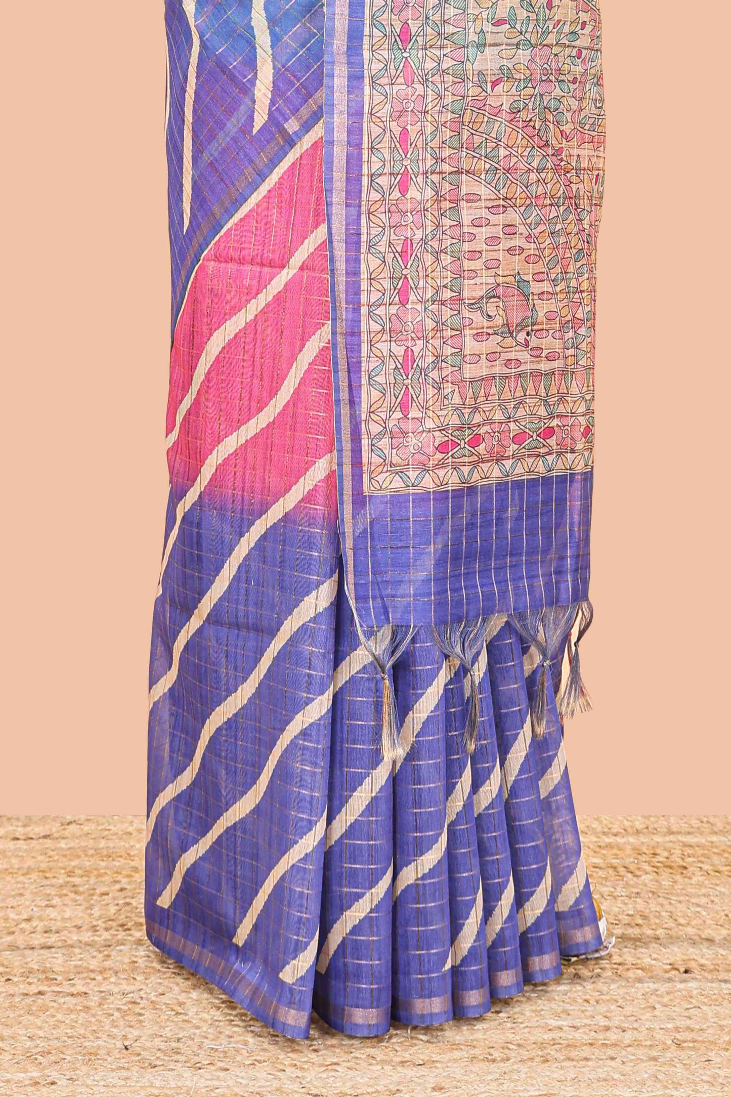 Multicolor chanderi cotton leheriya print saree with madhubani pallu