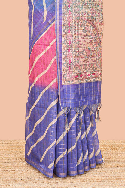 Multicolor chanderi cotton leheriya print saree with madhubani pallu