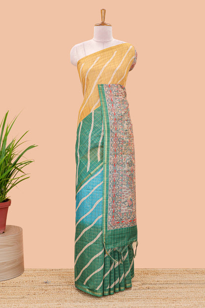 Multicolor chanderi cotton leheriya print saree with madhubani pallu