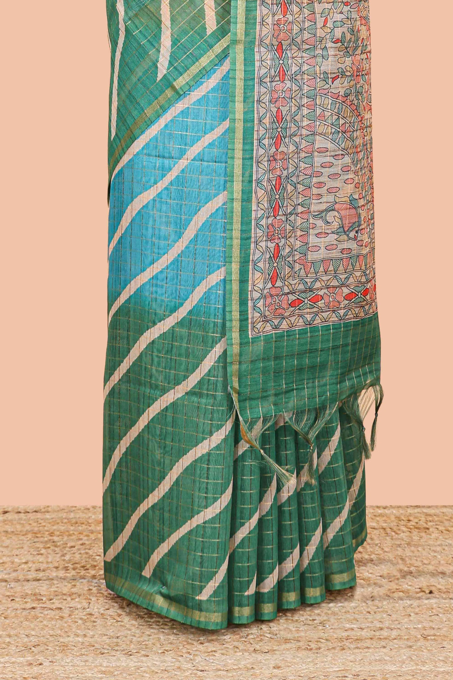 Multicolor chanderi cotton leheriya print saree with madhubani pallu