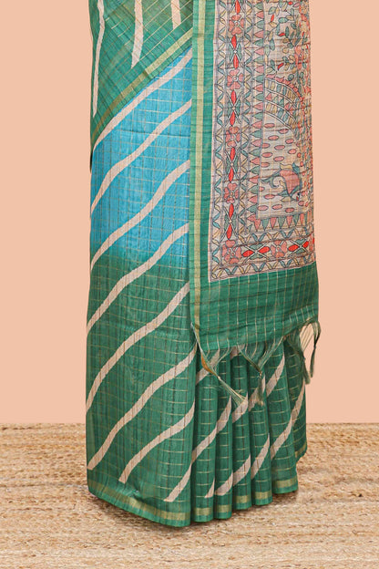 Multicolor chanderi cotton leheriya print saree with madhubani pallu