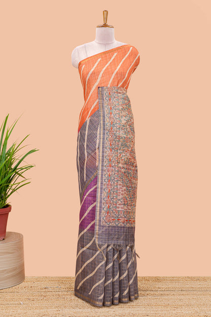 Multicolor chanderi cotton leheriya print saree with madhubani pallu