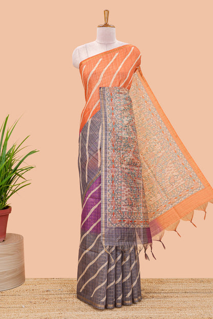 Multicolor chanderi cotton leheriya print saree with madhubani pallu