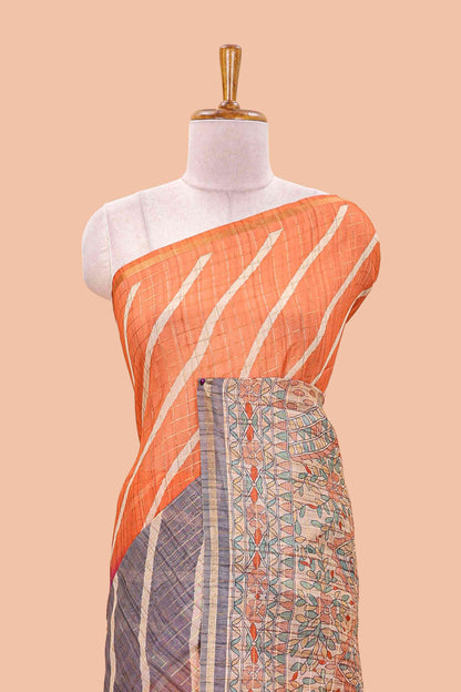 Multicolor chanderi cotton leheriya print saree with madhubani pallu