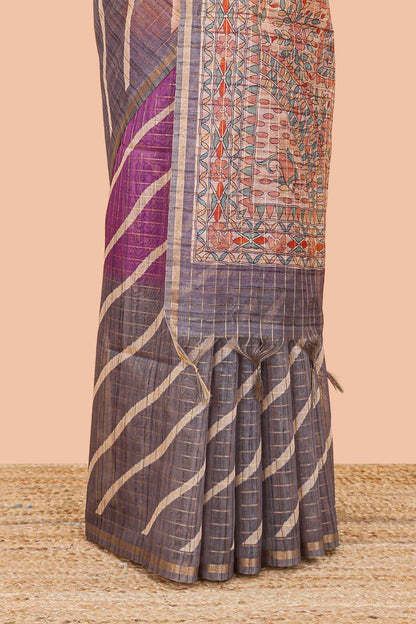 Multicolor chanderi cotton leheriya print saree with madhubani pallu