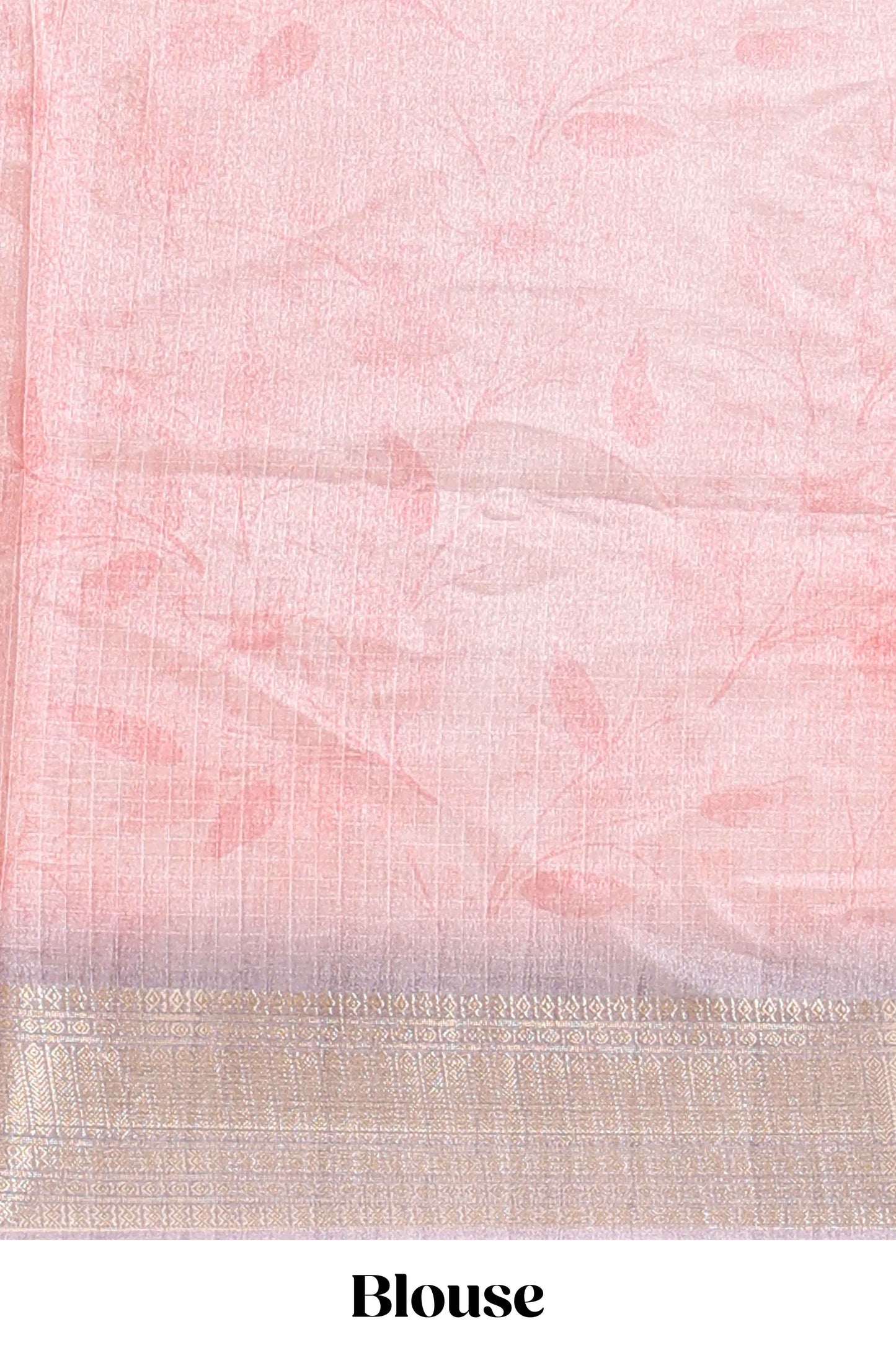 Pink checked floral design dola silk saree with contrast zari border and matching blouse