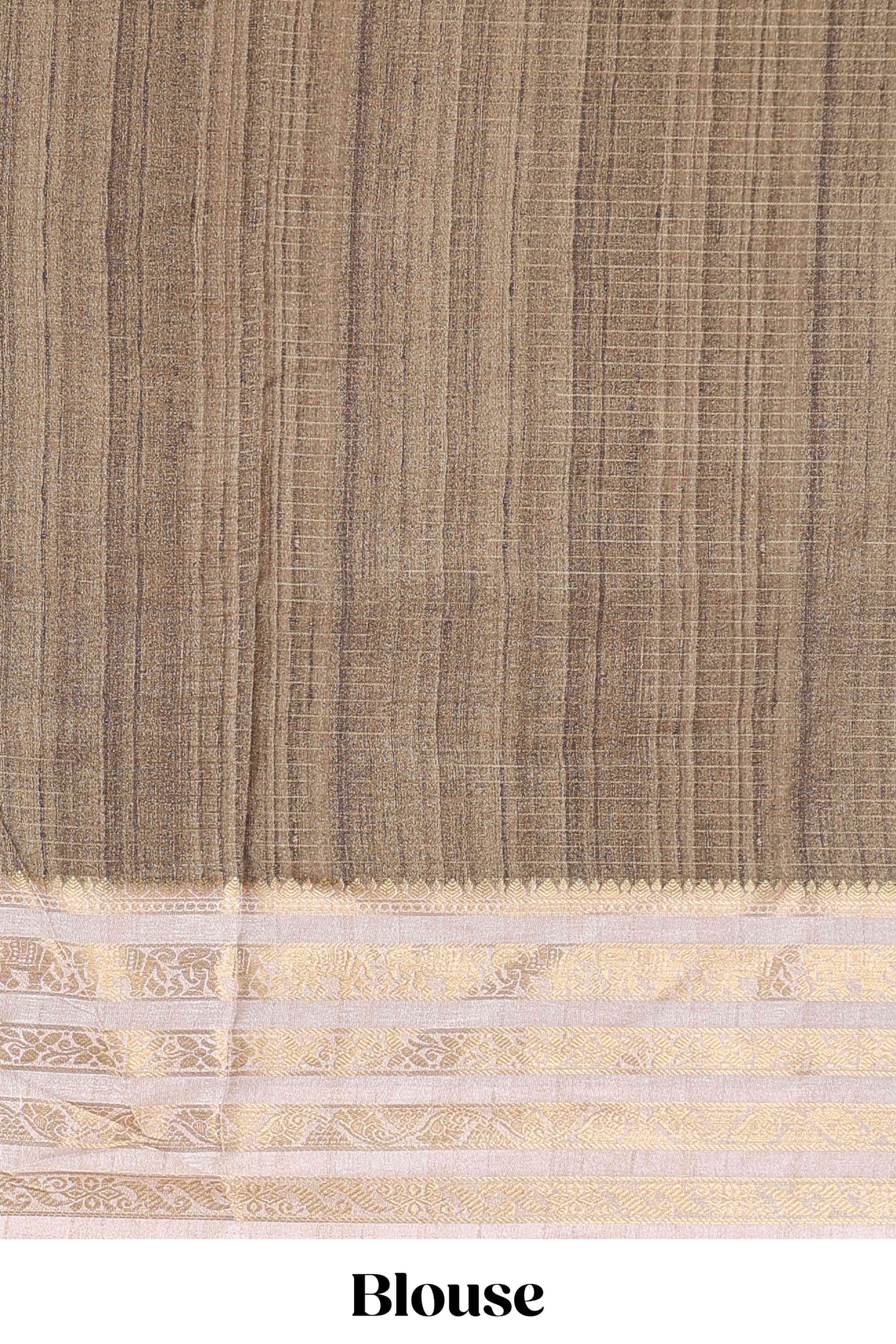 Olive green dola silk saree featuring geometric block print and contrast zari border