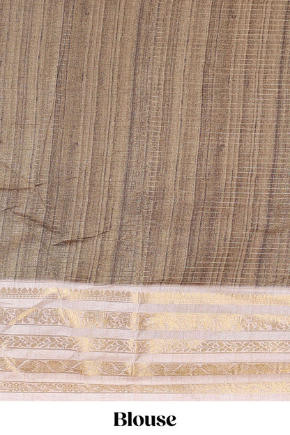 Olive green dola silk saree featuring dot striped design and contrast zari border