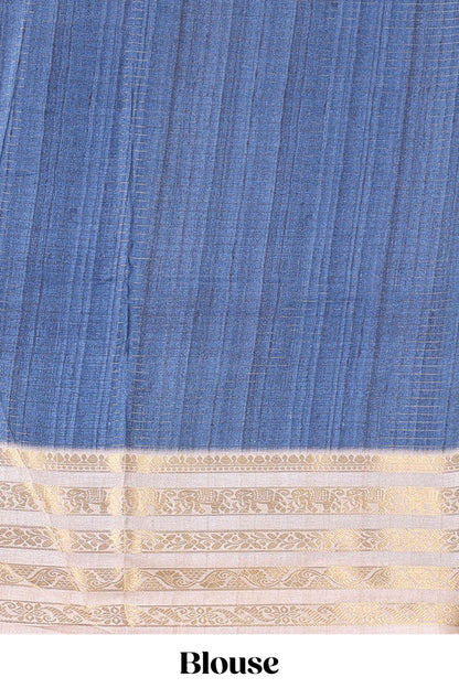 Blue dola silk saree featuring dot striped design and contrast zari border