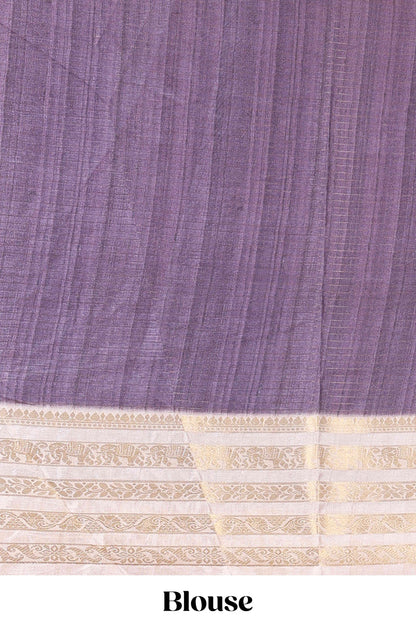 Lavender dola silk saree featuring monochrome fusion print and contrast zari border
