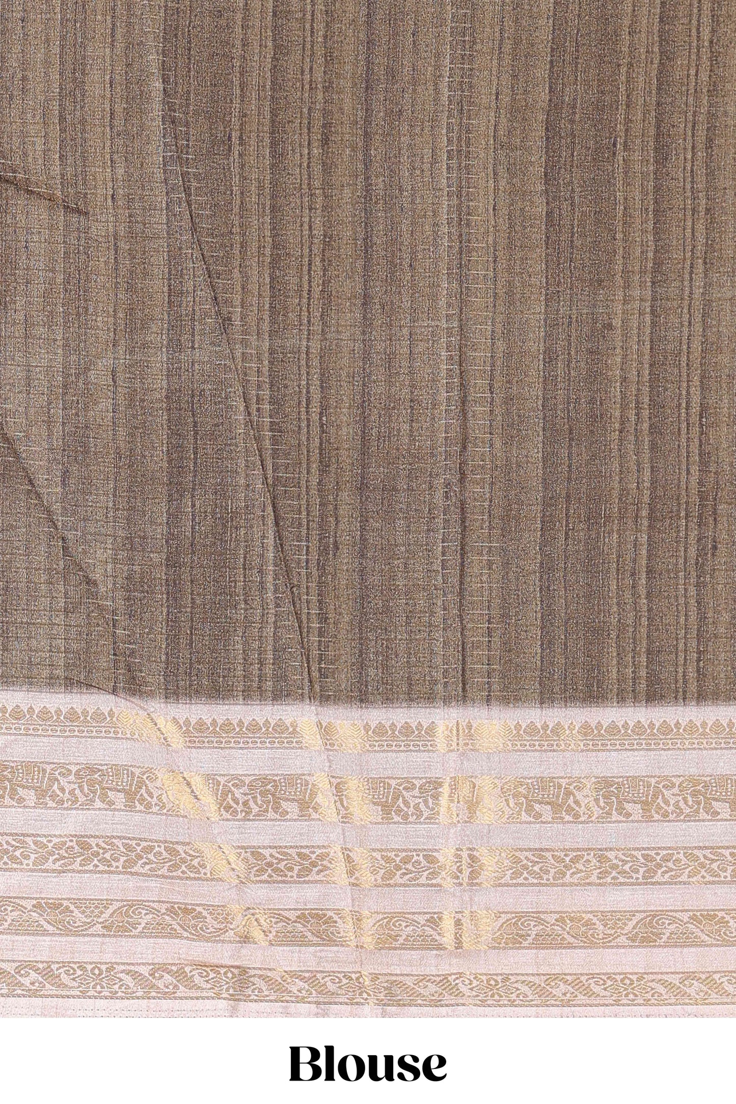 Green dola silk saree with temple architecture print, zari striped pallu and border