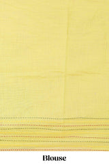 Green chanderi cotton saree with all over warli style tribal couple embroidery and hand stitched line work