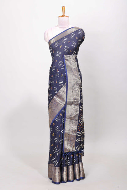 Blue marsh mellow bandhani dot saree with gold zari border and butta blouse