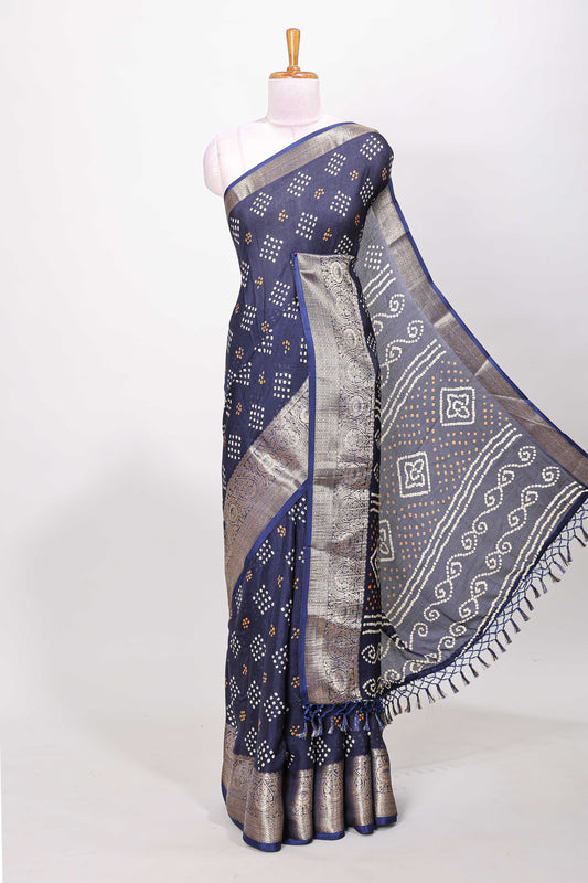 Blue marsh mellow bandhani dot saree with gold zari border and butta blouse